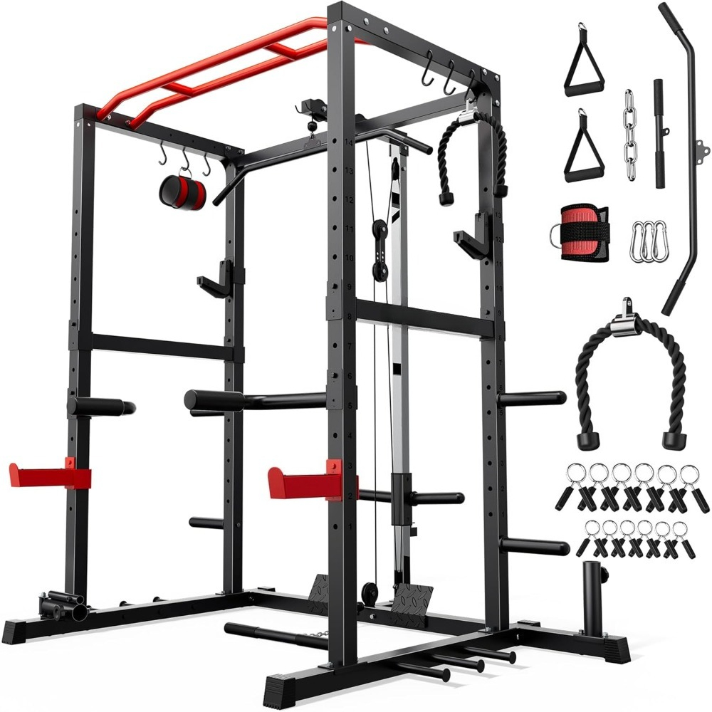 Home Gym Lat Pulldown - Multi-Functional Power Cage Squat Rack with
