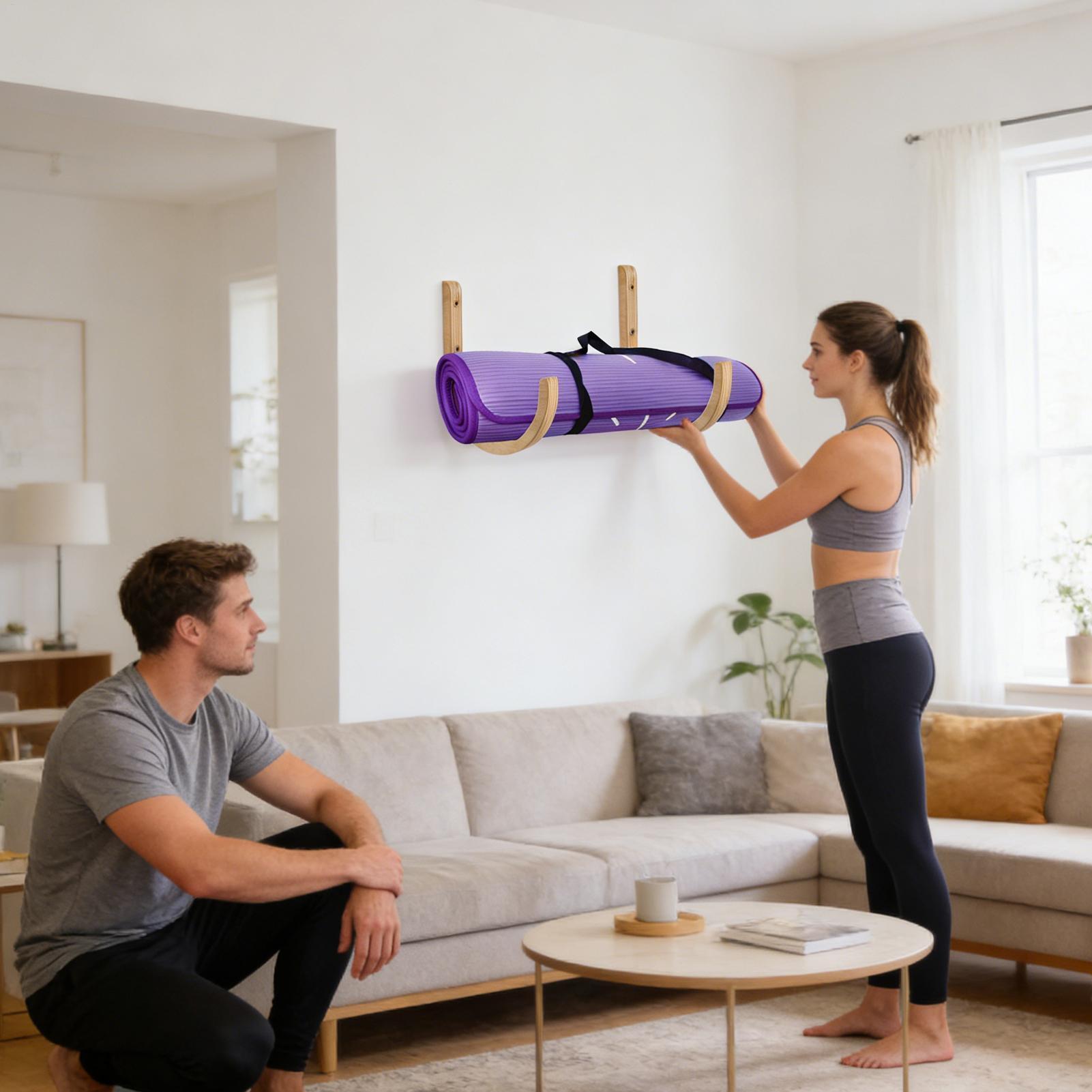 Home Gym Yoga Storage - Yoga Mat Organizer 2 Pieces Wooden