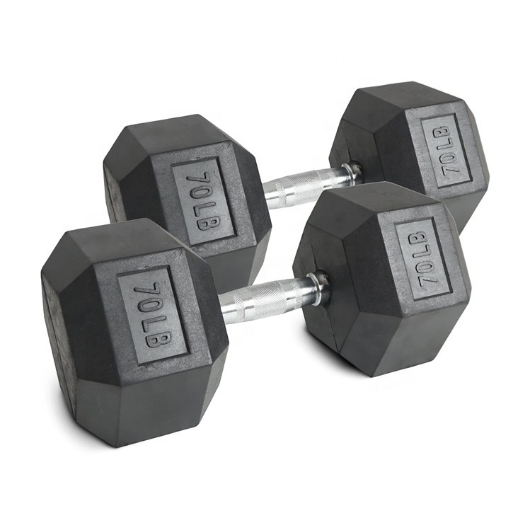 Hex Dumbbell Set - 70lb Rubber Hex Dumbbell Set Chrome