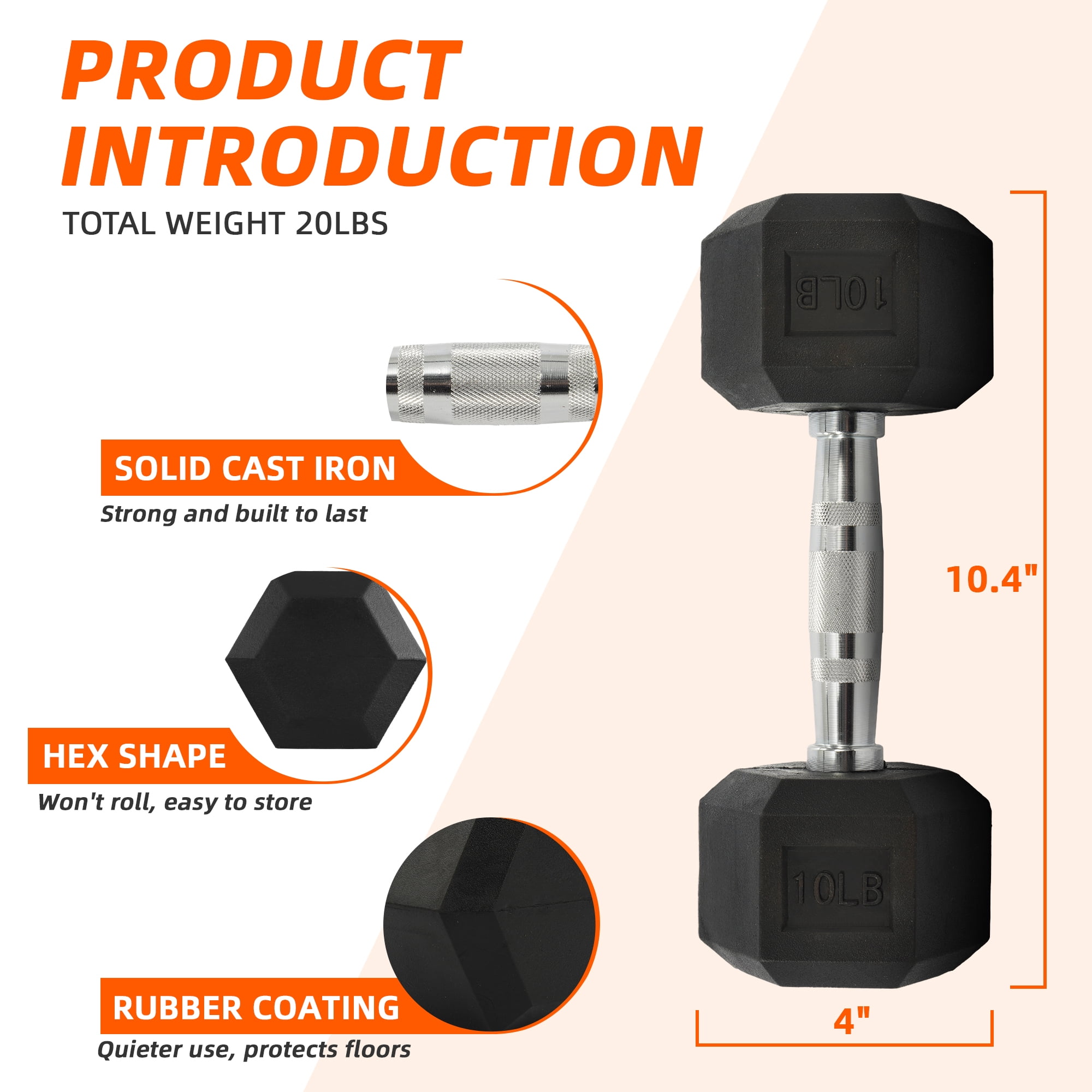 Rubber Coated Hex Dumbbell 10  - Hex Dumbbell Set recension och pris